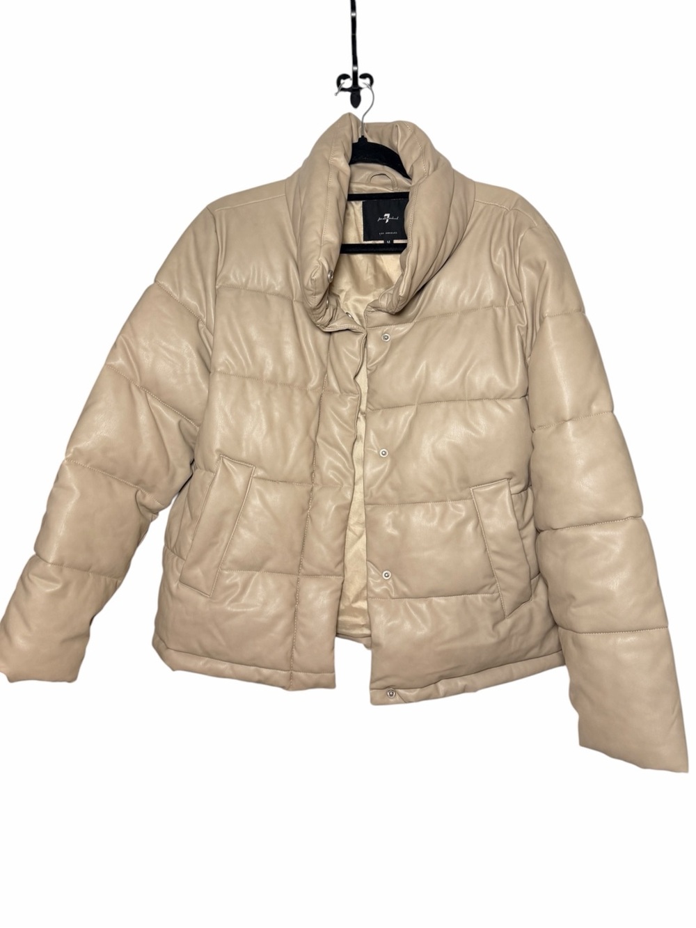 7 For All Mankind Faux Leather Puffer Jacket Beige Cream Size M
